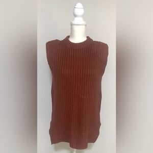 Glam Womens L Solid Brown Knit Sleeveless Sweater Boho-chic Classic Preppy